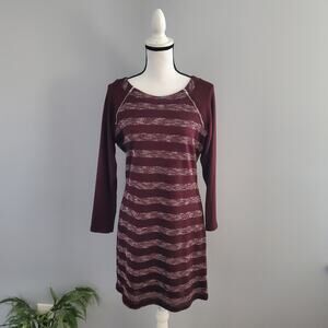 Three Pink Hearts Long Sleeve Striped Sweater Dress XL